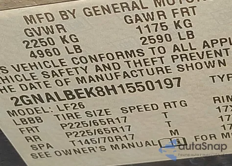 2017 Chevrolet Equinox Ls из США, поврежденный, VIN 2GNALBEK8H1550197